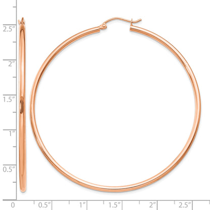 14k Rose Gold 2x60mm Polished Lightweight Tube Hoop Earrings