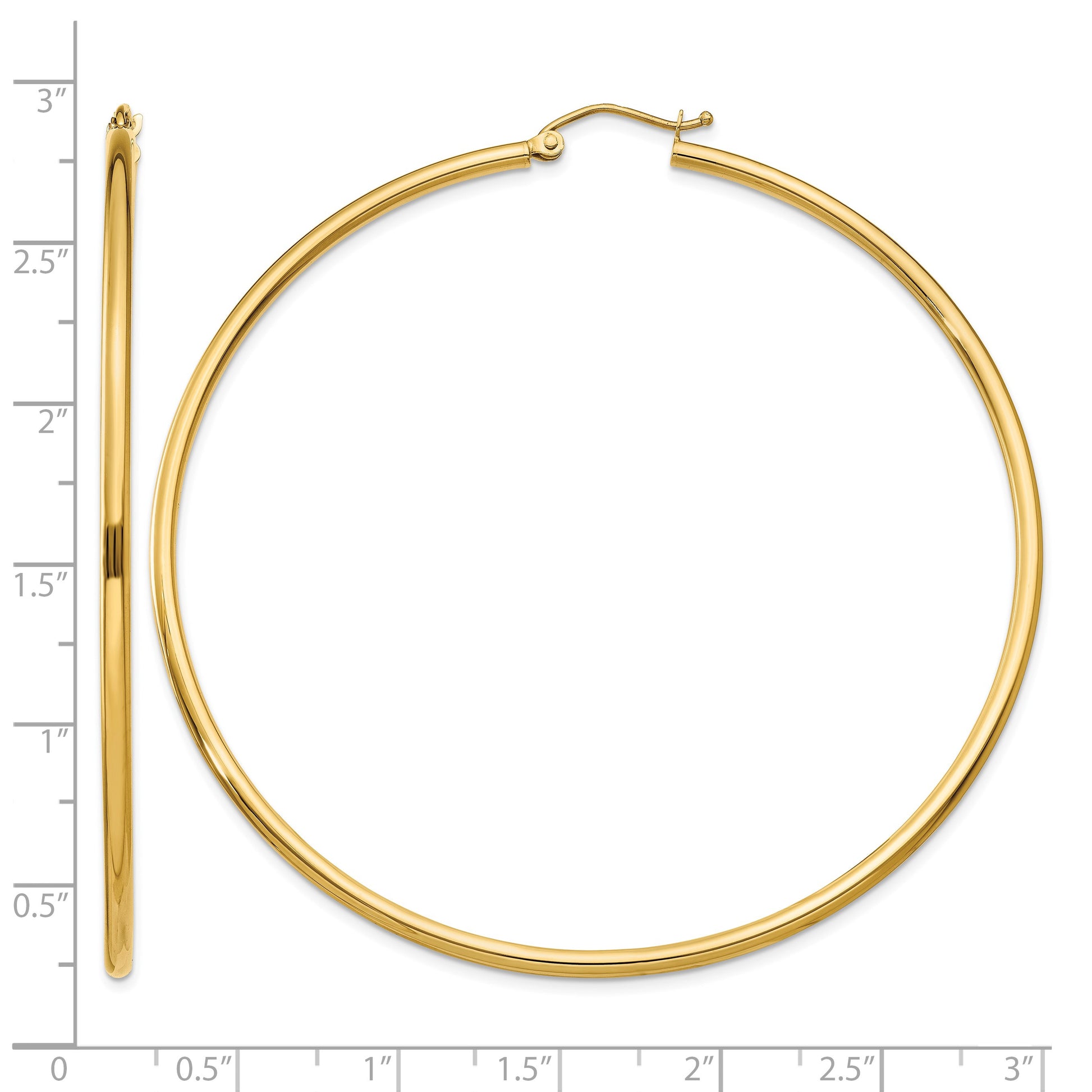 14k 2x65mm Polished Tube Hoop Earrings