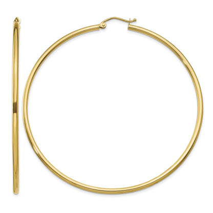 14k 2x65mm Polished Tube Hoop Earrings