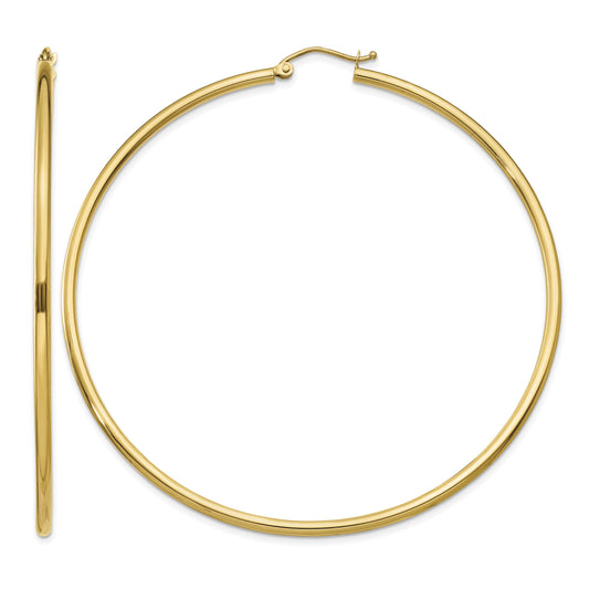 14k 2x65mm Polished Tube Hoop Earrings