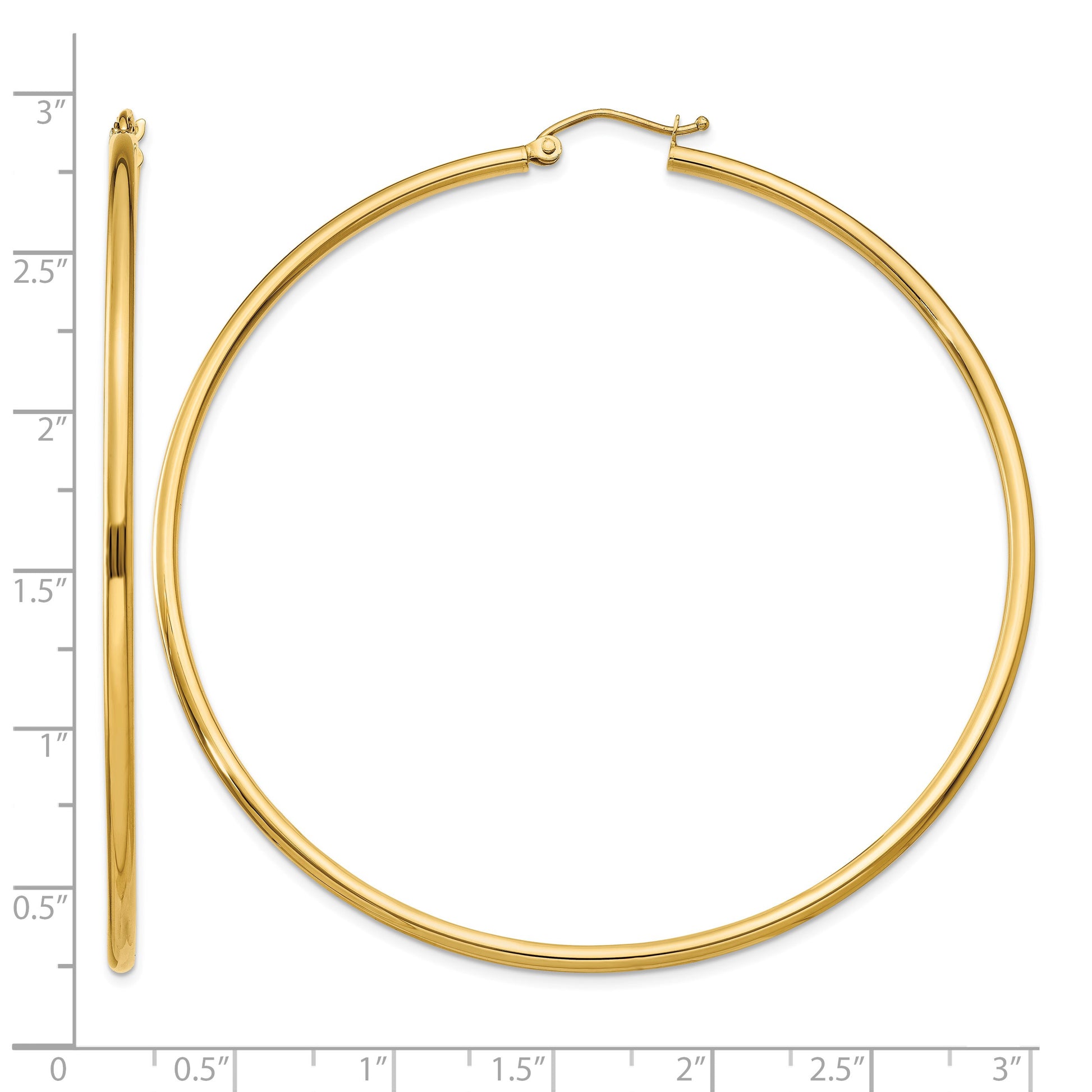 14k 2x65mm Polished Lightweight Tube Hoop Earrings