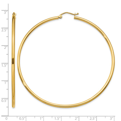 14k 2x65mm Polished Lightweight Tube Hoop Earrings