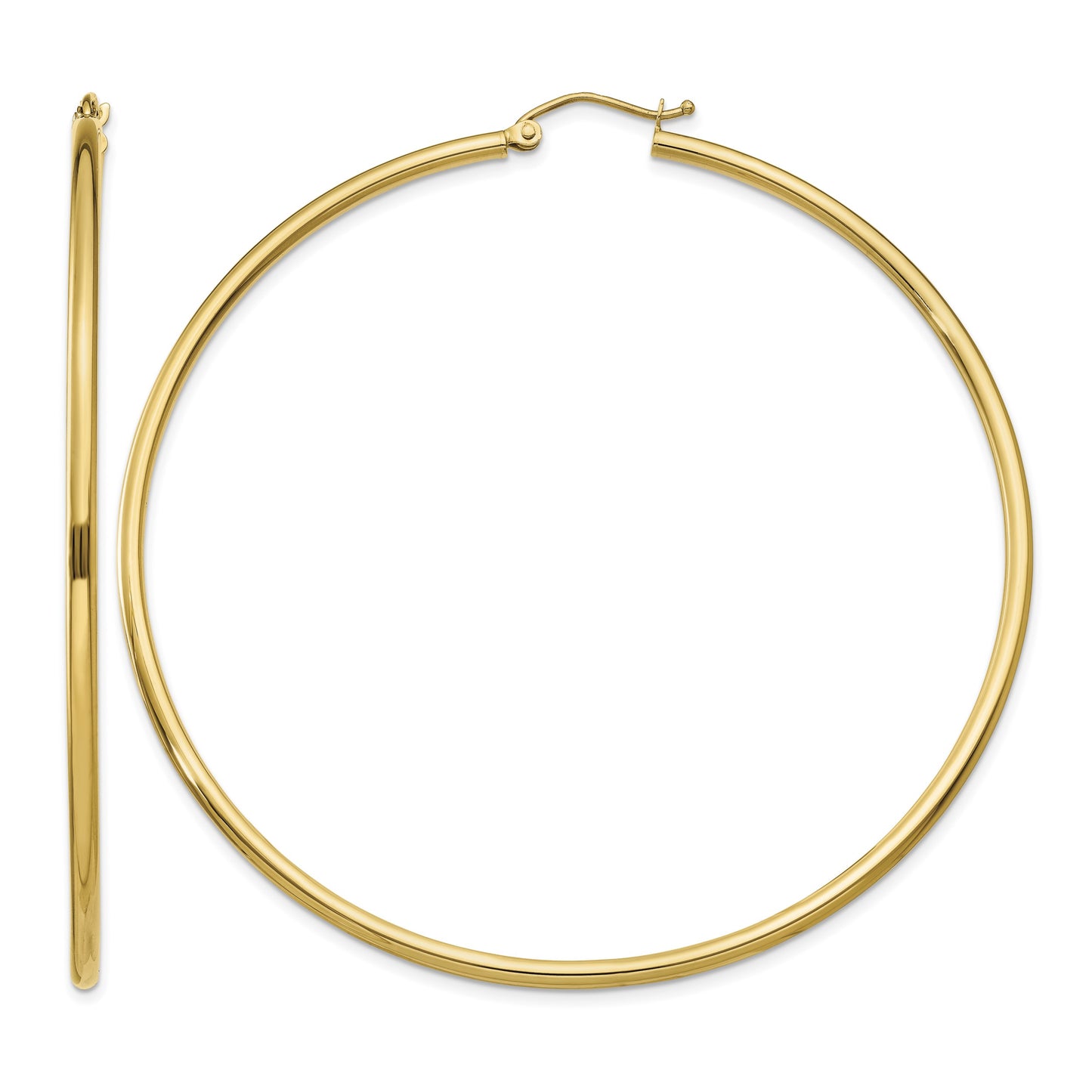 14k 2x65mm Polished Lightweight Tube Hoop Earrings