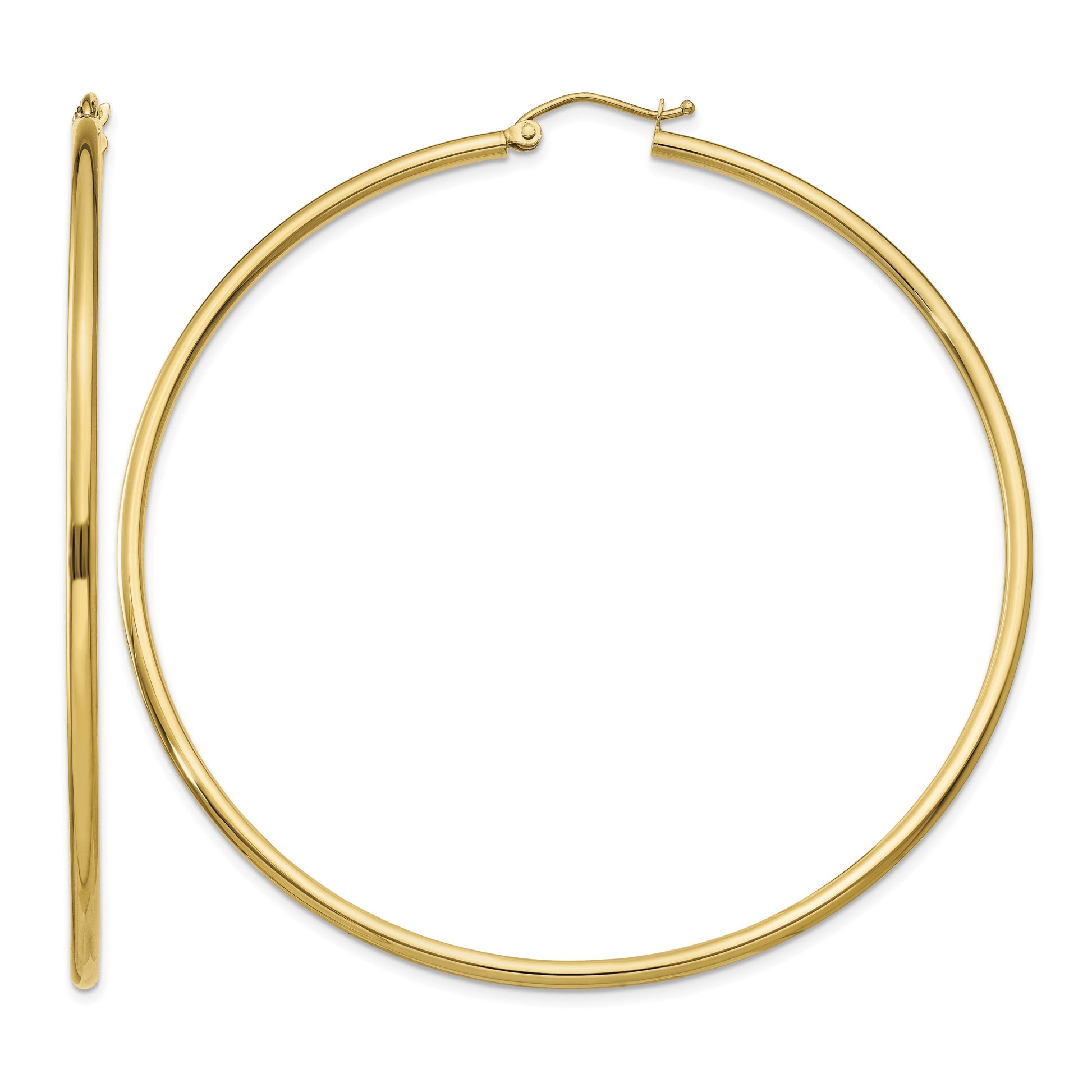 14k 2x65mm Polished Lightweight Tube Hoop Earrings