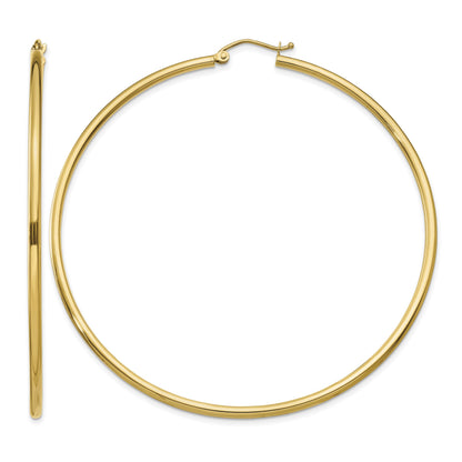 14k 2x65mm Polished Lightweight Tube Hoop Earrings