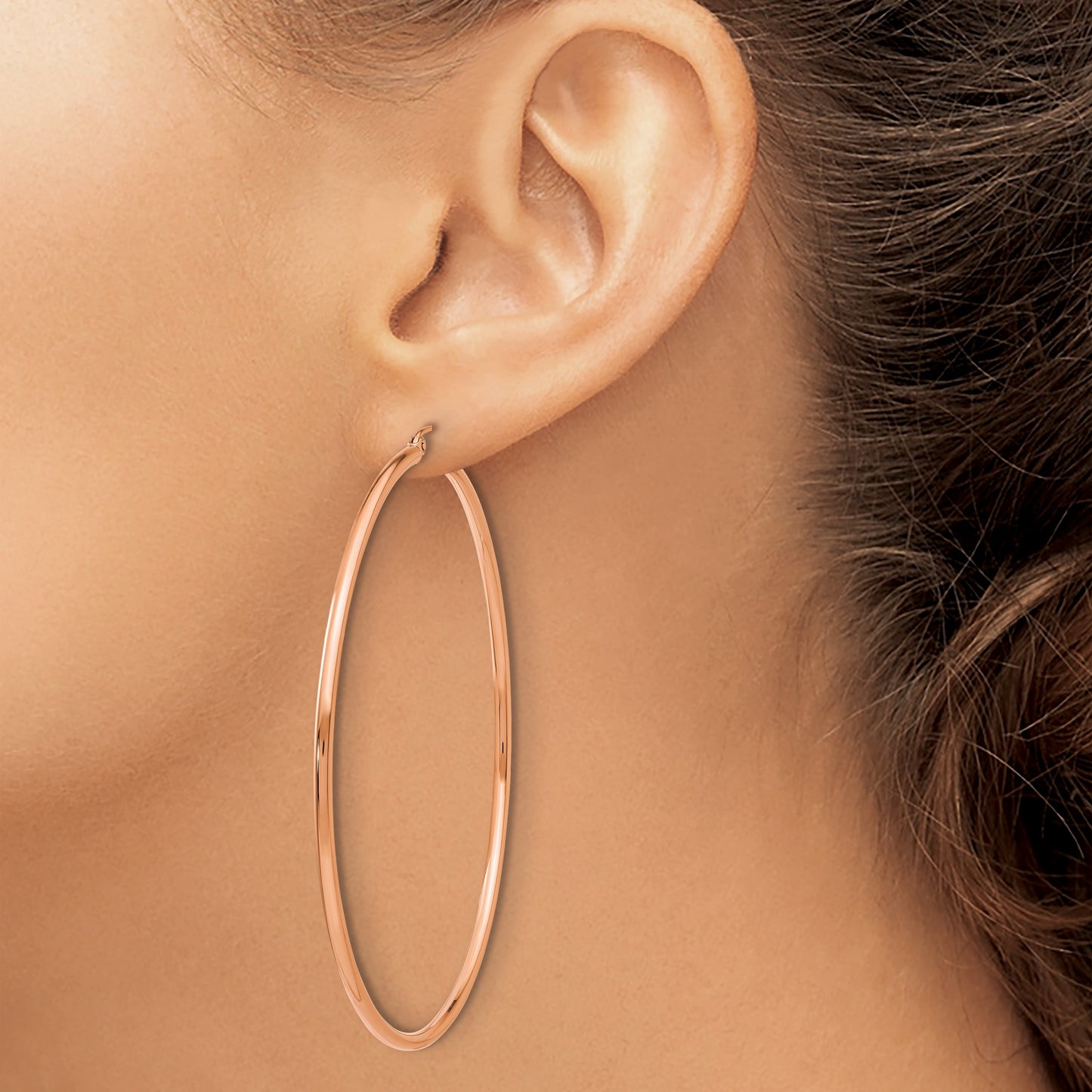 14k Rose Gold 2x65mm Polished Lightweight Tube Hoop Earrings