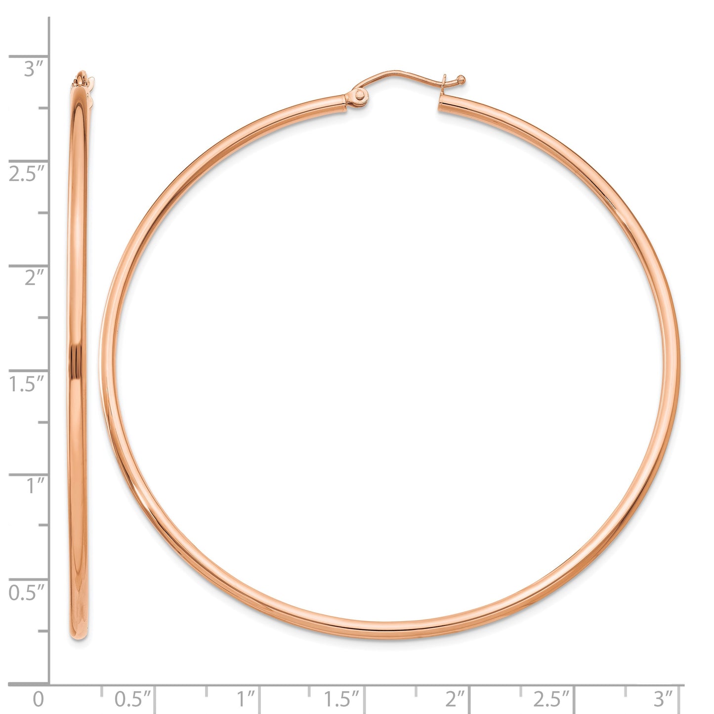 14k Rose Gold 2x65mm Polished Lightweight Tube Hoop Earrings
