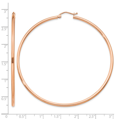 14k Rose Gold 2x65mm Polished Lightweight Tube Hoop Earrings