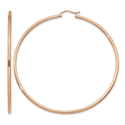14k Rose Gold 2x65mm Polished Lightweight Tube Hoop Earrings