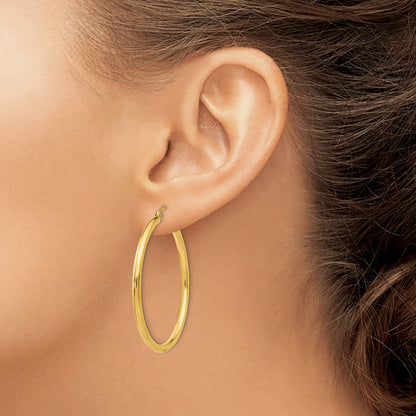 14K 2.5x40mm Polished Lightweight Tube Hoop Earrings