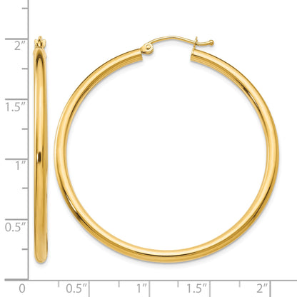 14K 2.5x45mm Polished Round Tube Hoop Earrings