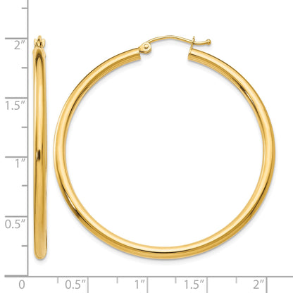 14K 2.5x45mm Polished Lightweight Tube Hoop Earrings