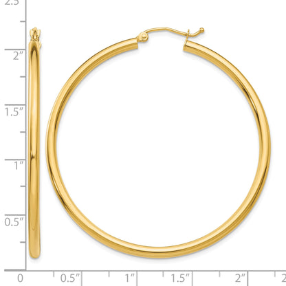 14K 2.5x50mm Polished Lightweight Tube Hoop Earrings