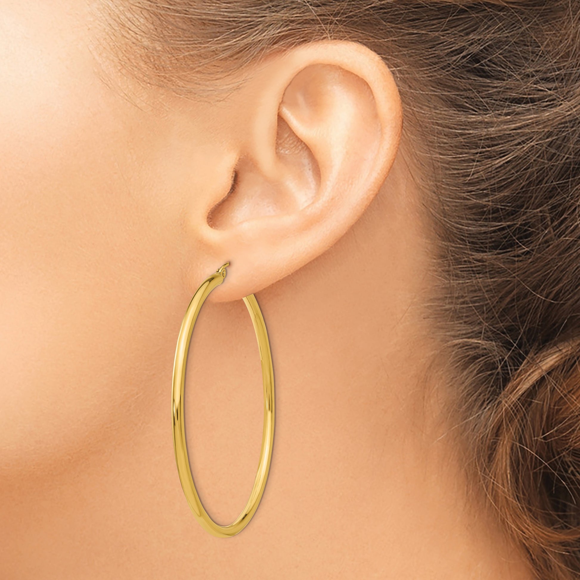 14K 2.5x55mm Polished Lightweight Tube Hoop Earrings