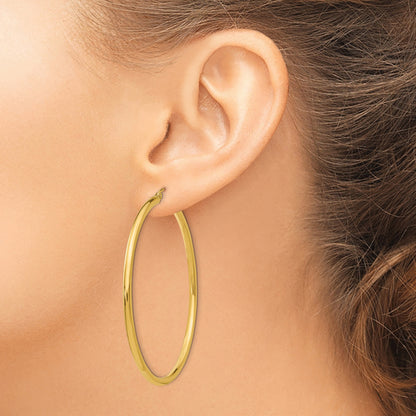 14K 2.5x55mm Polished Lightweight Tube Hoop Earrings