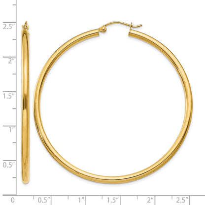 14K 2.5x55mm Polished Lightweight Tube Hoop Earrings