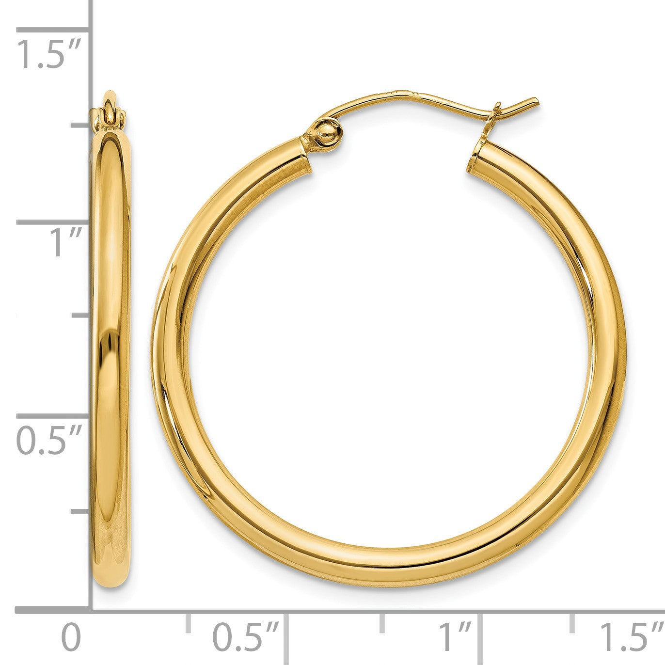 14K 2.5x30mm Polished Round Tube Hoop Earrings