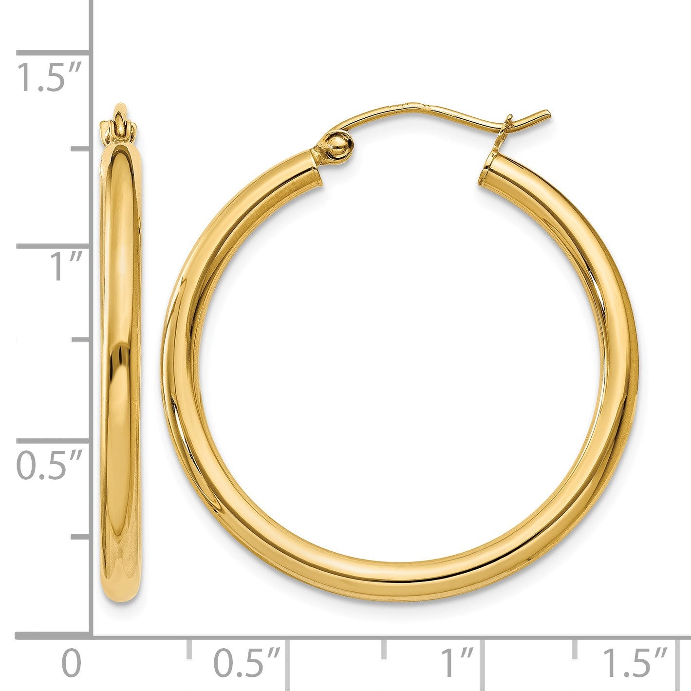 14k 2.5x30mm Polished Lightweight Tube Hoop Earrings