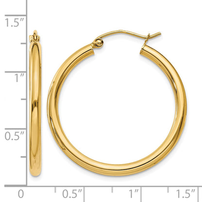 14k 2.5x30mm Polished Lightweight Tube Hoop Earrings