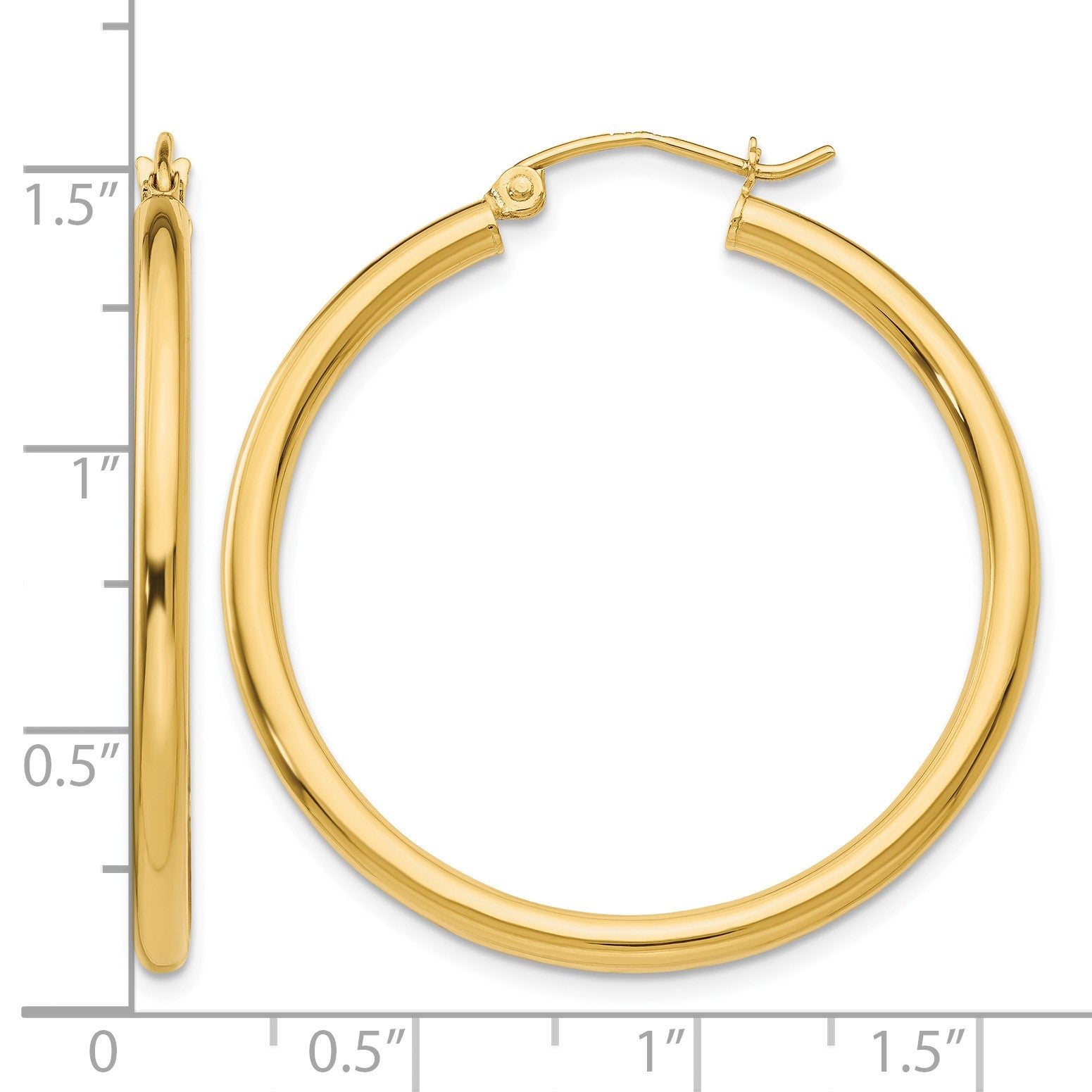 14K 2.5x35mm Polished Round Tube Hoop Earrings