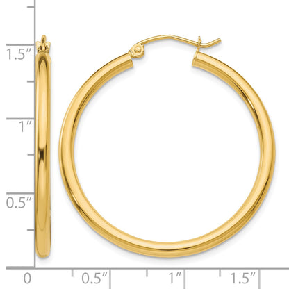 14K 2.5x35mm Polished Round Tube Hoop Earrings