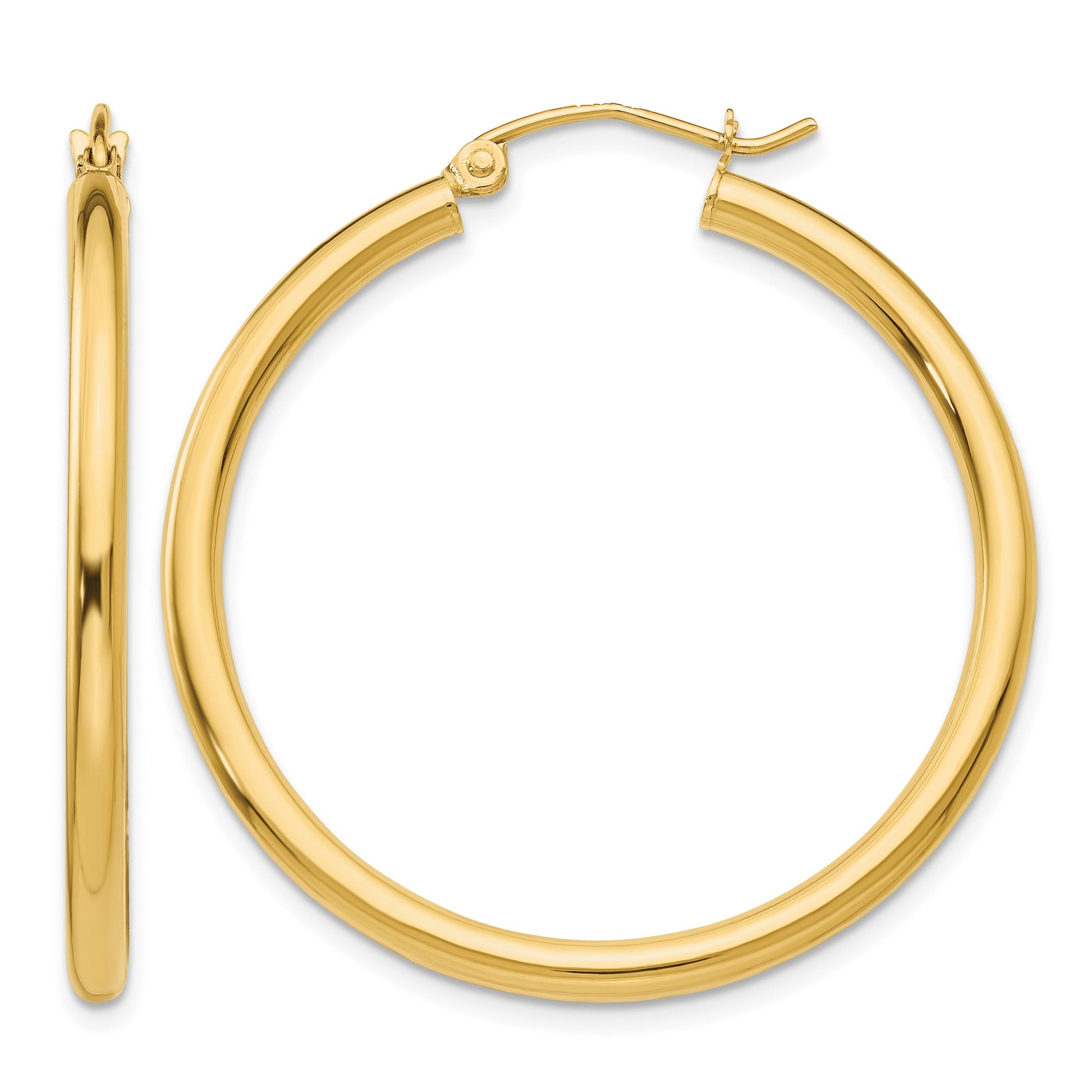 14K 2.5x35mm Polished Round Tube Hoop Earrings
