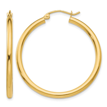 14K 2.5x35mm Polished Round Tube Hoop Earrings