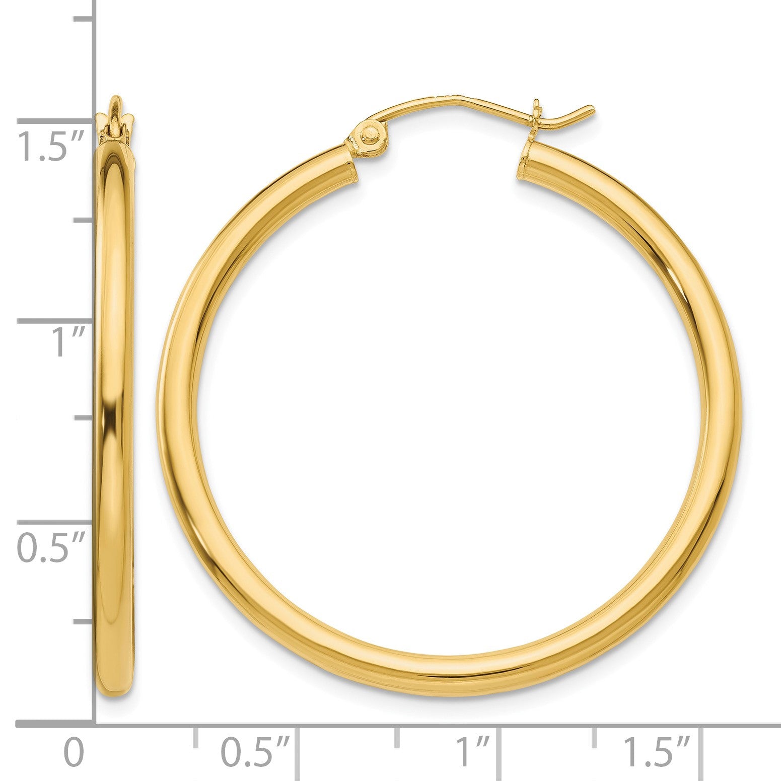 14k 2.5x35mm Polished Lightweight Tube Hoop Earrings