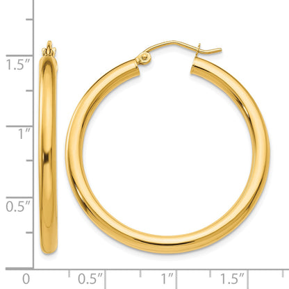 14K 3x35mm Polished Tube Hoop Earrings