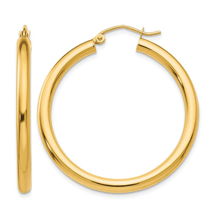 14K 3x35mm Polished Tube Hoop Earrings