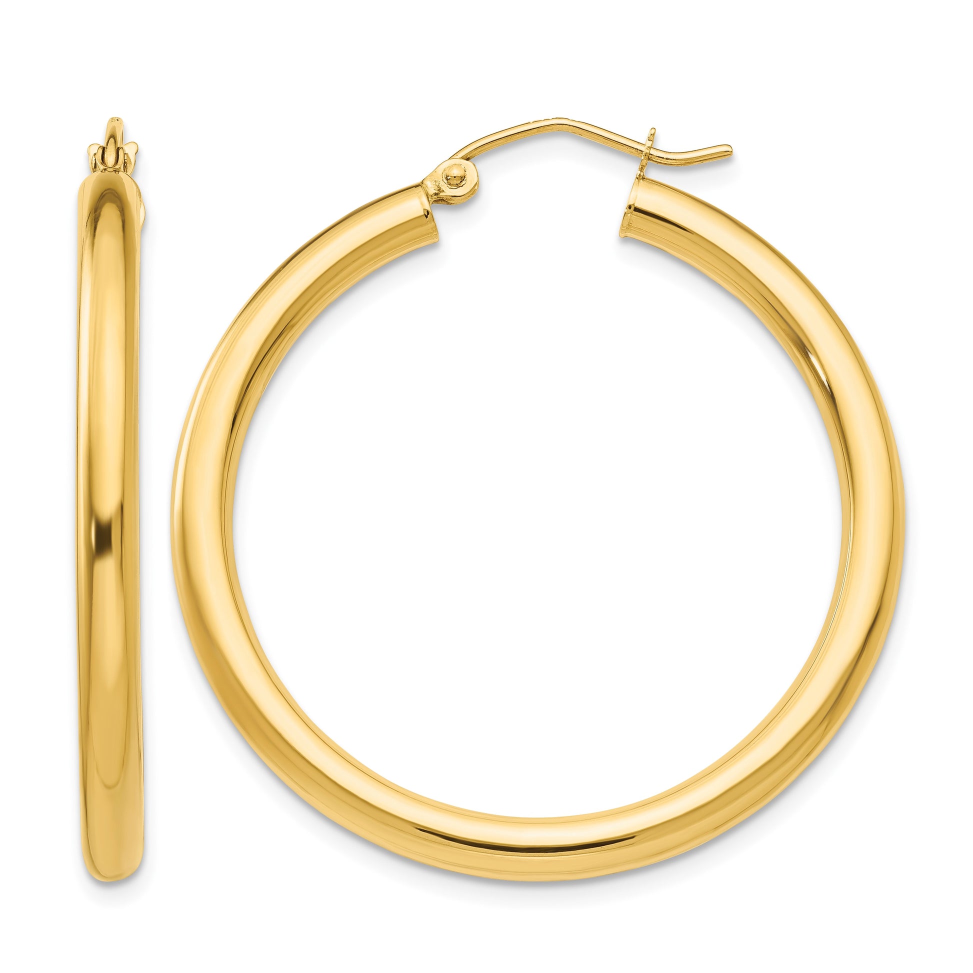 14K 3x35mm Polished Lightweight Tube Hoop Earrings