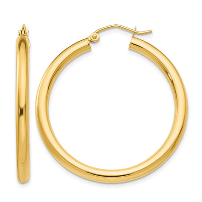 14K 3x35mm Polished Lightweight Tube Hoop Earrings
