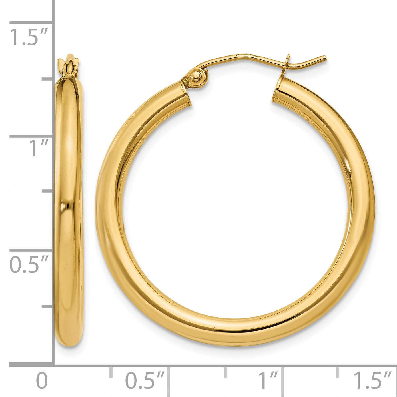 14K 3x30mm Polished Tube Hoop Earrings