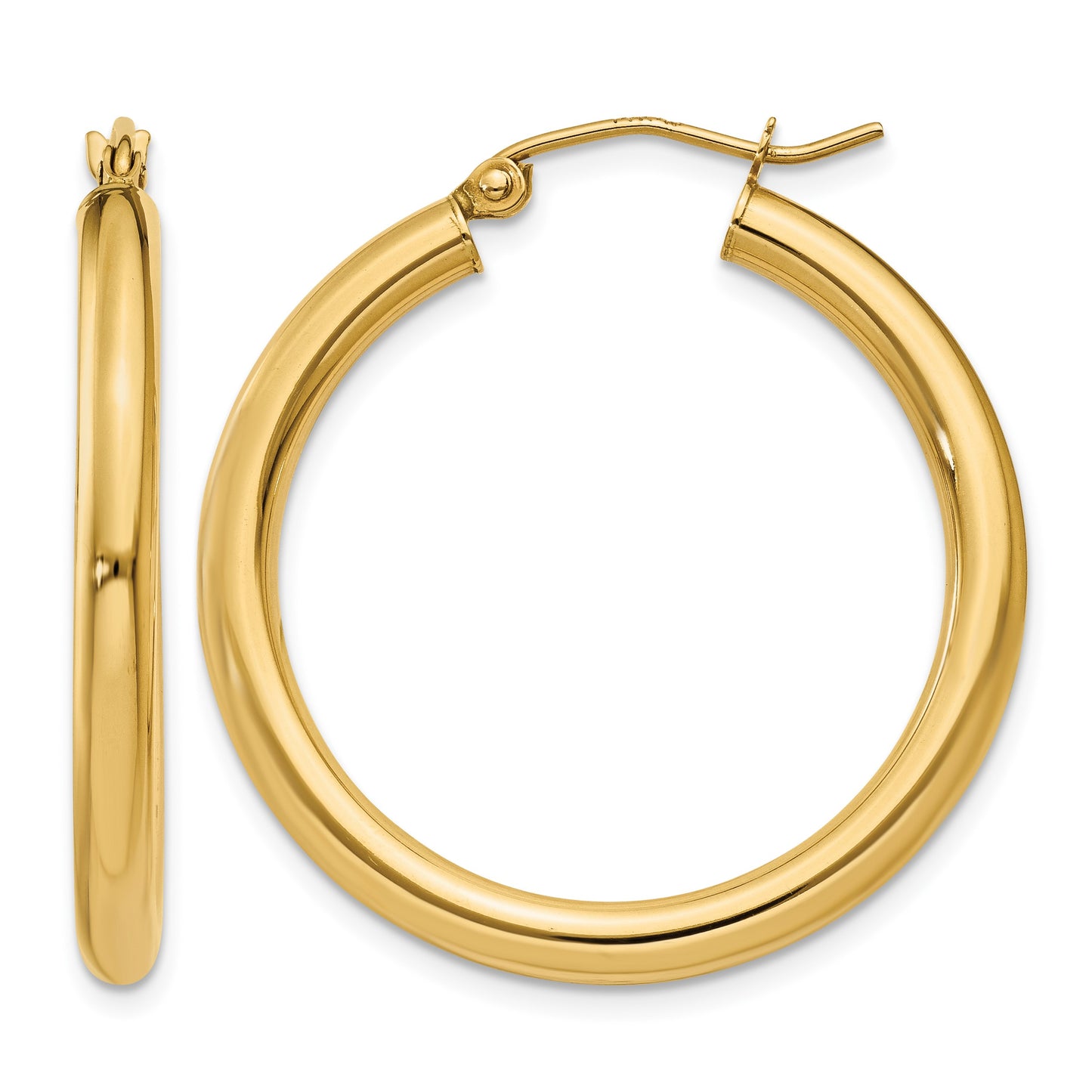 14K 3x30mm Polished Tube Hoop Earrings