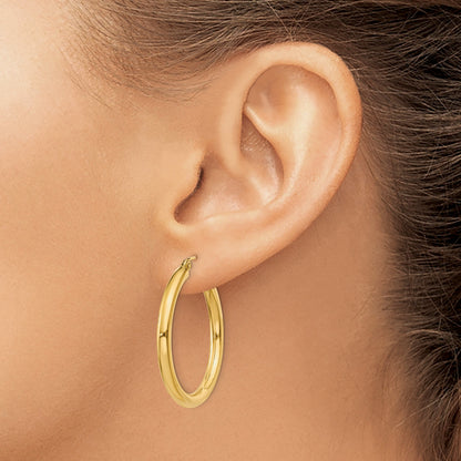 14K 3x30mm Polished Lightweight Tube Hoop Earrings