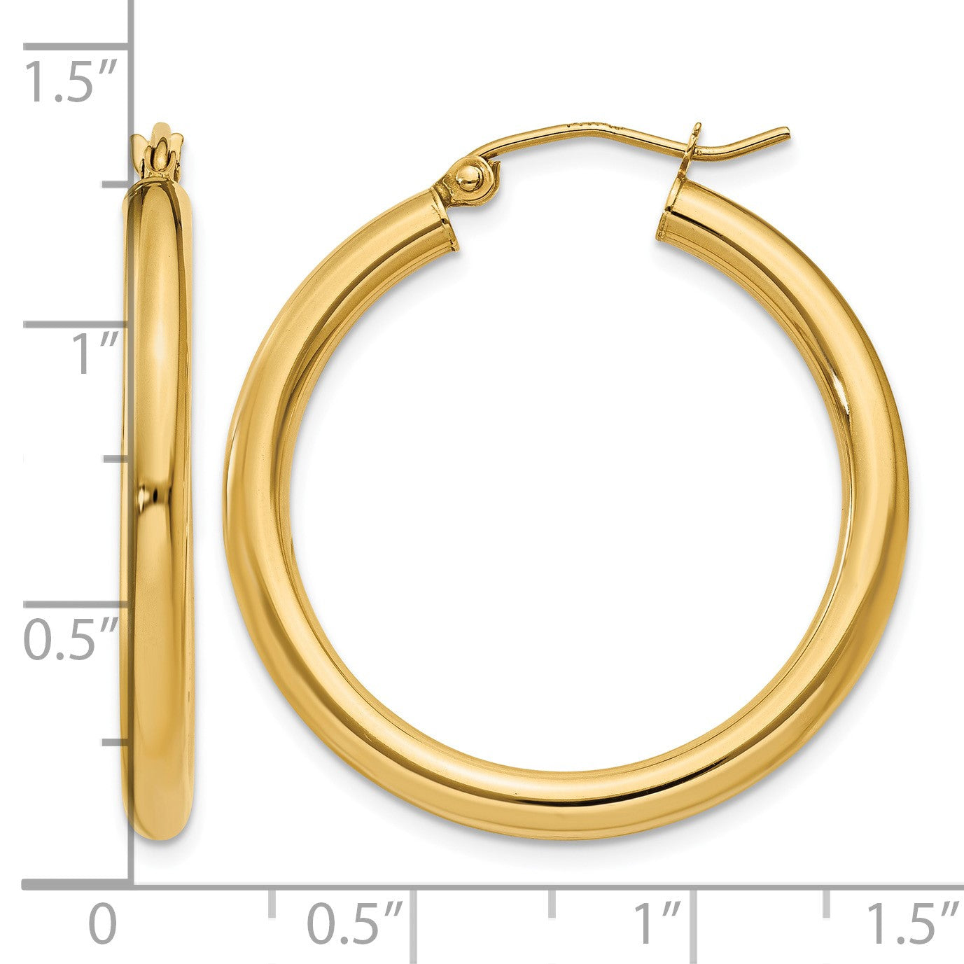 14K 3x30mm Polished Lightweight Tube Hoop Earrings