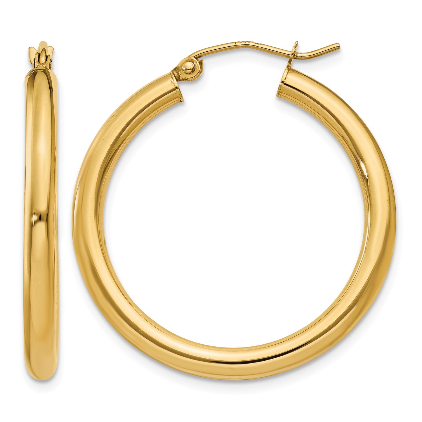 14K 3x30mm Polished Lightweight Tube Hoop Earrings