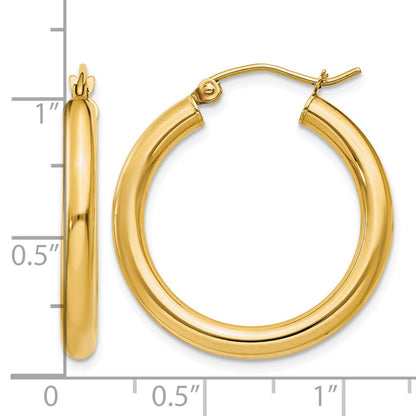 14k 3x25mm Polished Lightweight Tube Hoop Earrings