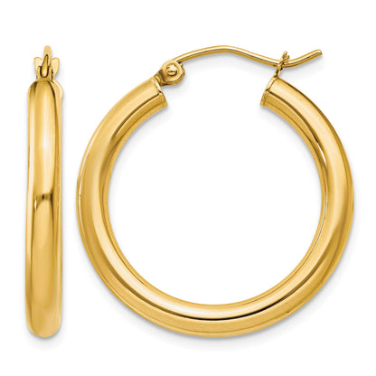 14k 3x25mm Polished Lightweight Tube Hoop Earrings