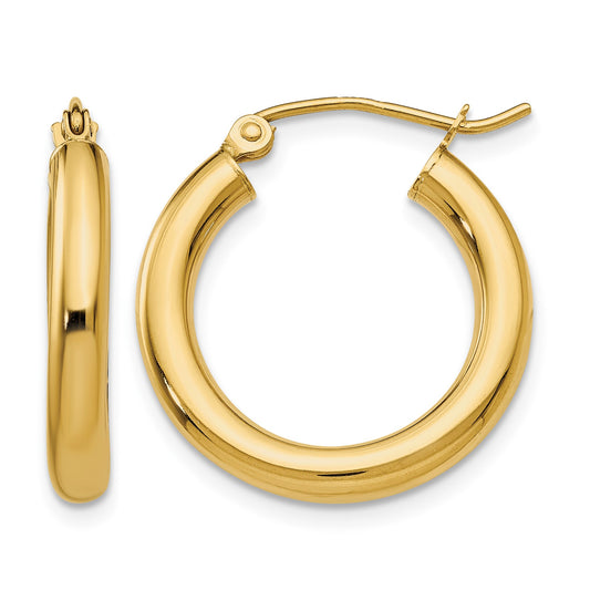 14k 3x20mm Polished Lightweight Tube Hoop Earrings