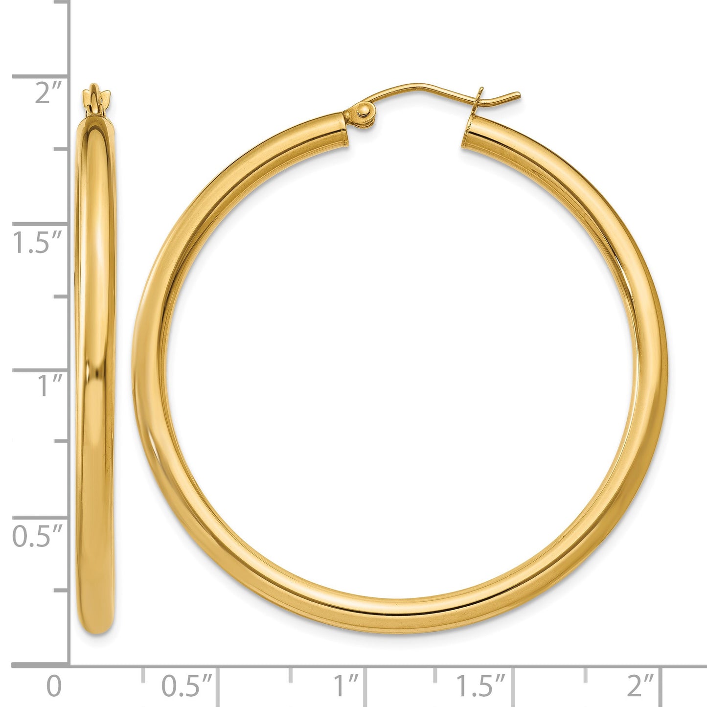 14K 3x45mm Polished Lightweight Tube Hoop Earrings