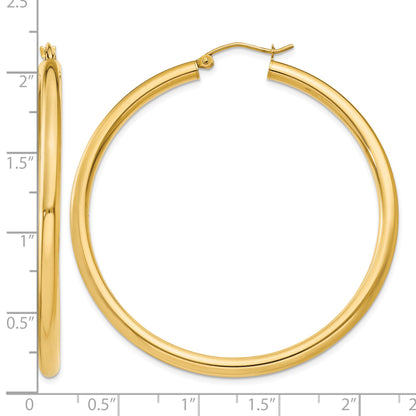 14K 3x50mm Polished Tube Hoop Earrings