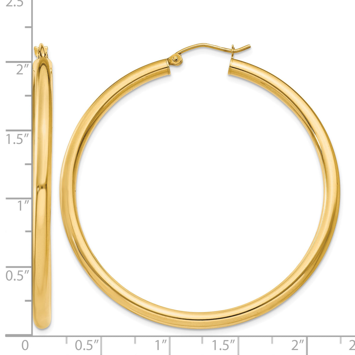 14K 3x50mm Polished Lightweight Tube Hoop Earrings