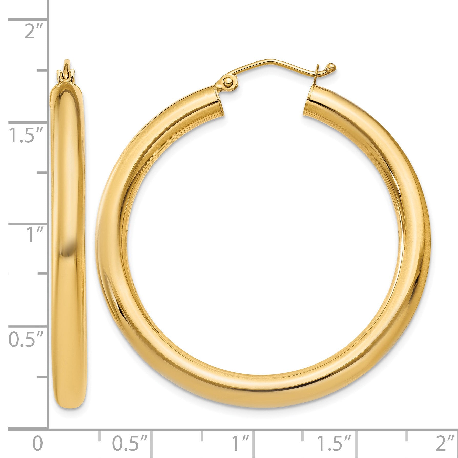14K 4x40mm Polished Tube Hoop Earrings