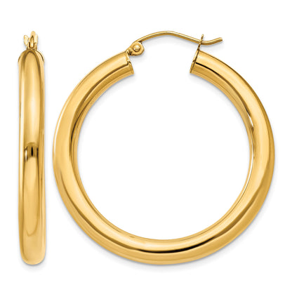 14K 4x35mm Polished Tube Hoop Earrings