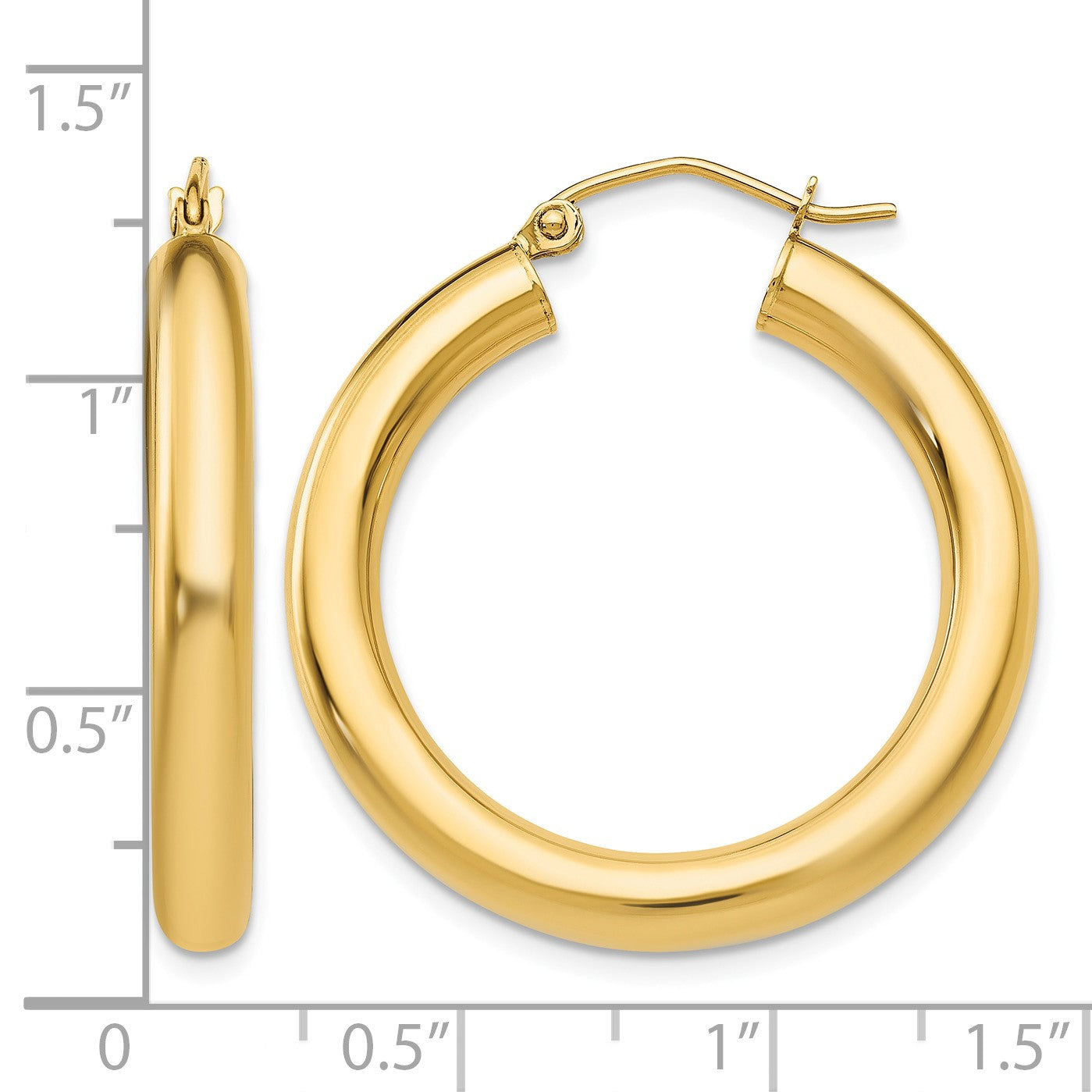 14K 4x30mm Polished Lightweight Tube Hoop Earrings