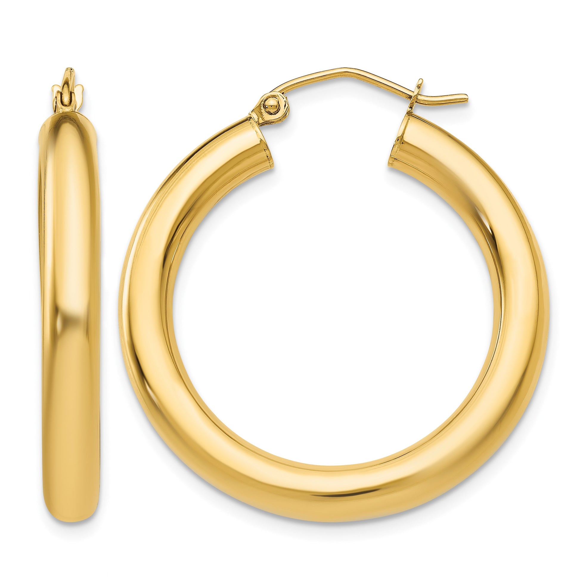 14K 4x30mm Polished Lightweight Tube Hoop Earrings