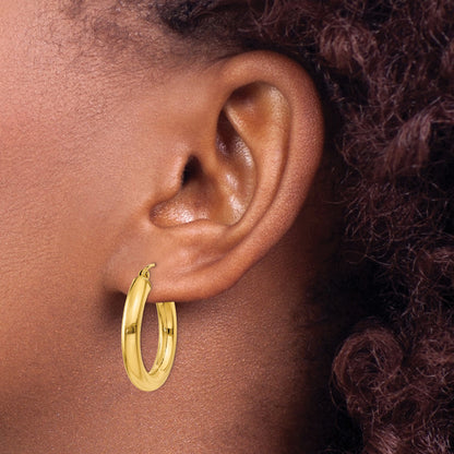 14k 4x25mm Polished Tube Hoop Earrings