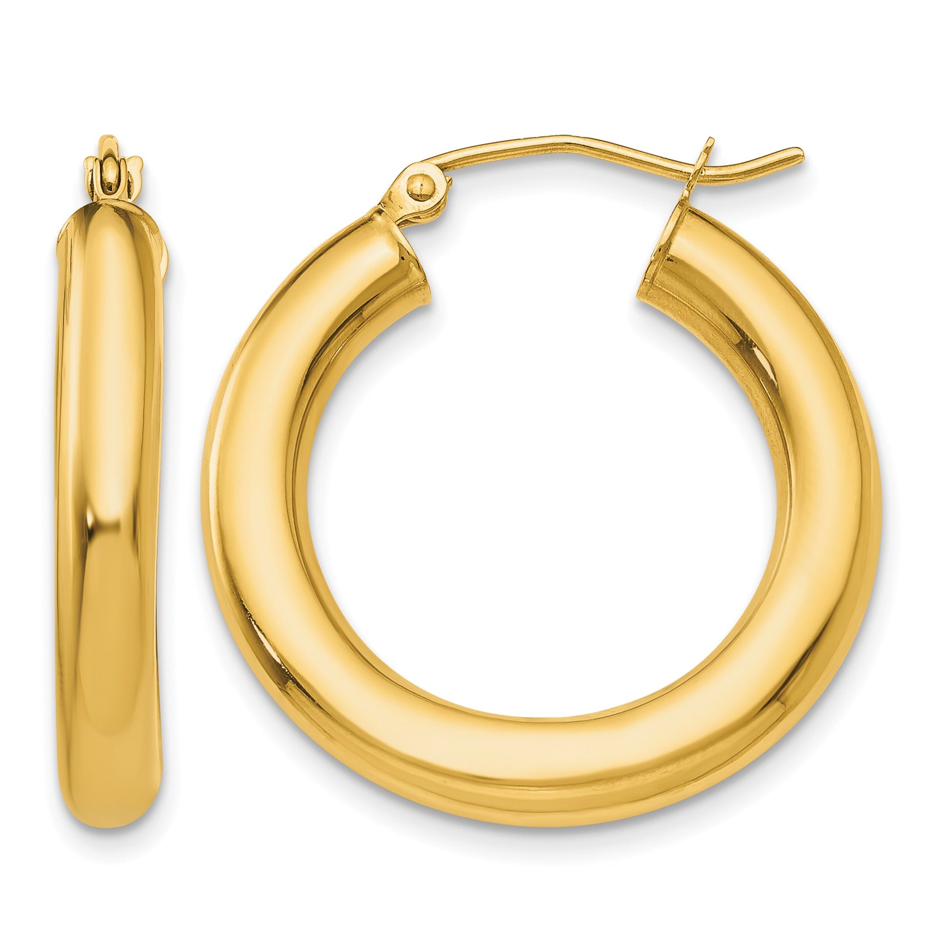 14k 4x25mm Polished Tube Hoop Earrings