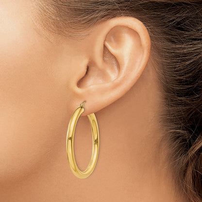14K 4x45mm Polished Tube Hoop Earrings